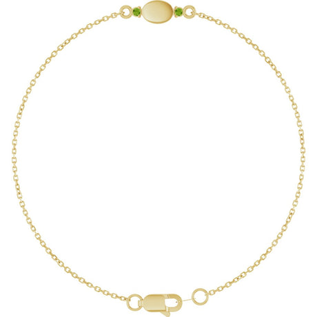 14K Yellow Gold Engravable Natural Peridot 6 1/2-7 1/2" Bracelet