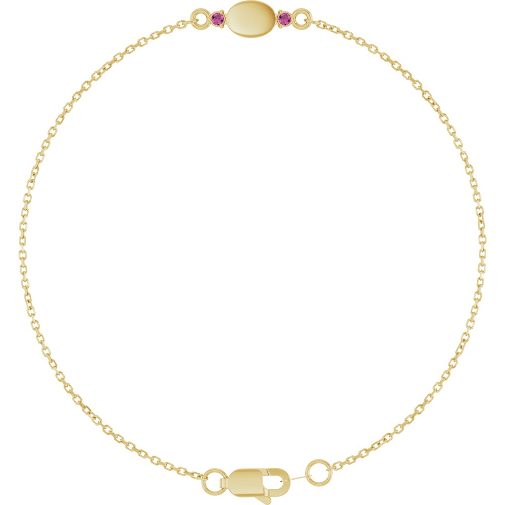 14K Yellow Gold Engravable Natural Pink Tourmaline 6 1/2-7 1/2" Bracelet