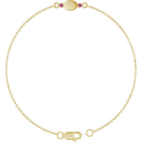 14K Yellow Gold Engravable Natural Pink Tourmaline 6 1/2-7 1/2" Bracelet