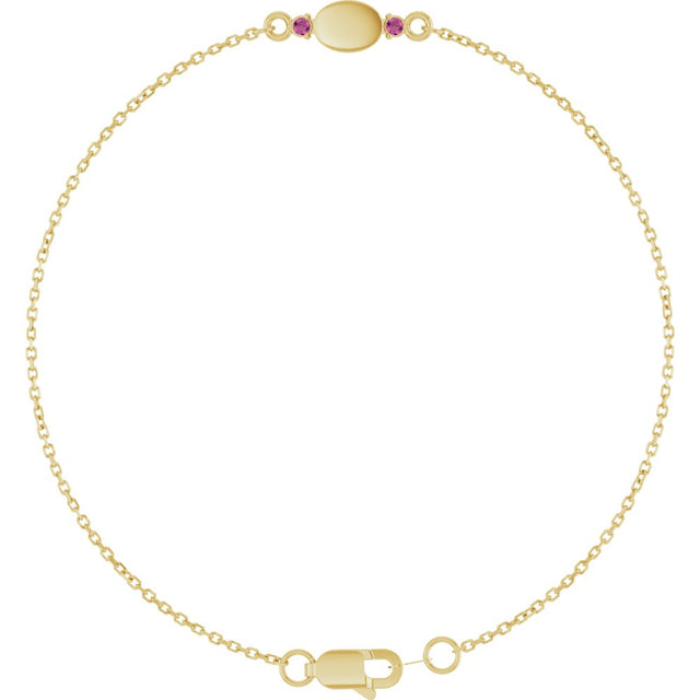 14K Yellow Gold Engravable Natural Pink Tourmaline 6 1/2-7 1/2" Bracelet