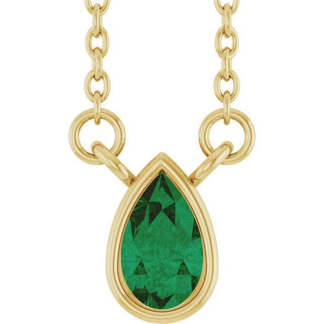 14K Yellow Gold Lab-Grown Emerald 18" Necklace