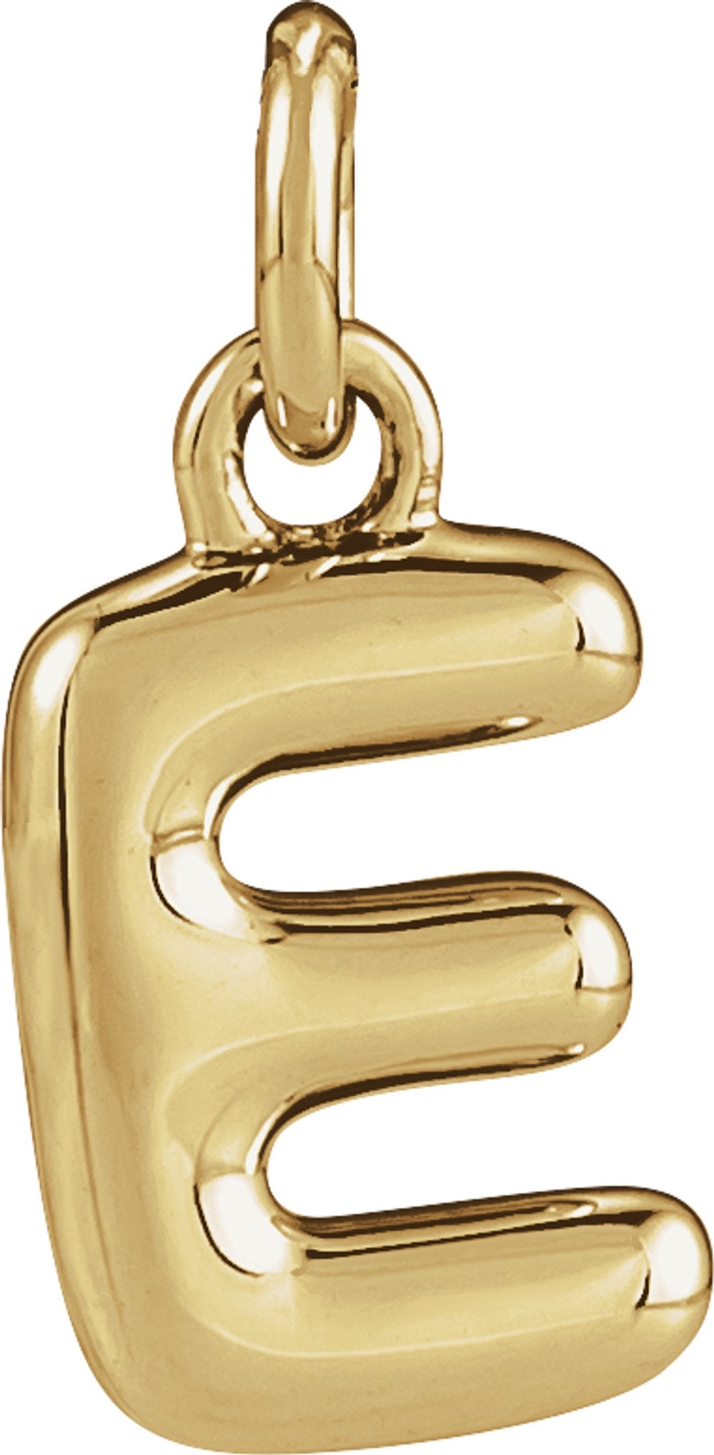 14K Yellow Gold Bubble Initial E Pendant