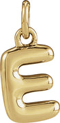 14K Yellow Gold Bubble Initial E Pendant
