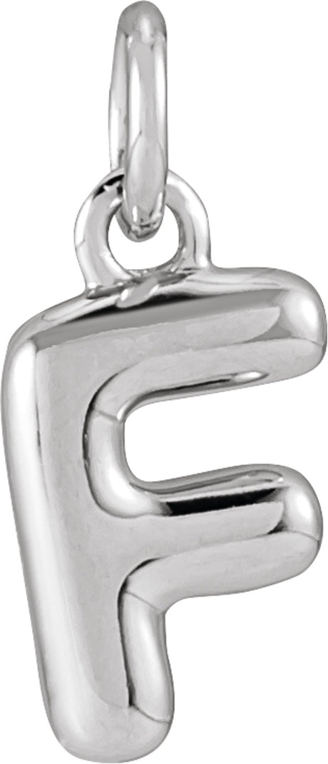 14K White Gold Bubble Initial F Pendant