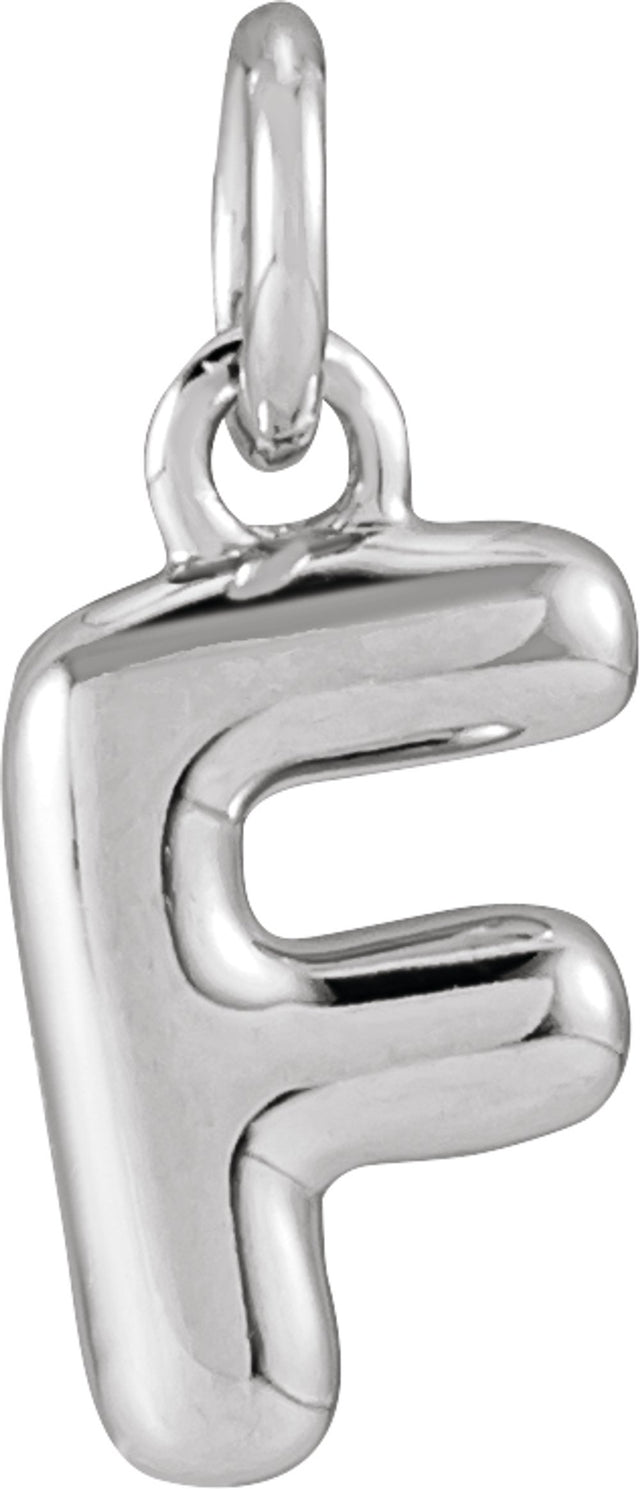 14K White Gold Bubble Initial F Pendant
