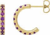 14K Yellow Gold Natural Amethyst French-Set 15.1 mm Huggie Hoop Earrings
