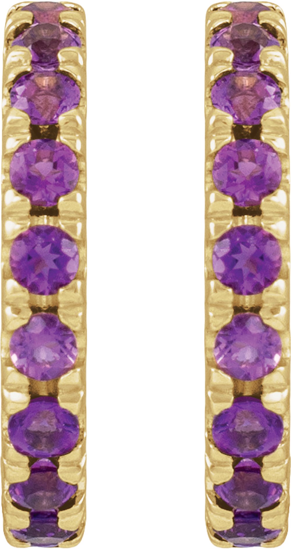 14K Yellow Gold Natural Amethyst French-Set 15.1 mm Huggie Hoop Earrings