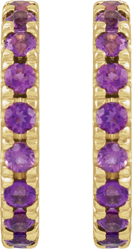 14K Yellow Gold Natural Amethyst French-Set 15.1 mm Huggie Hoop Earrings
