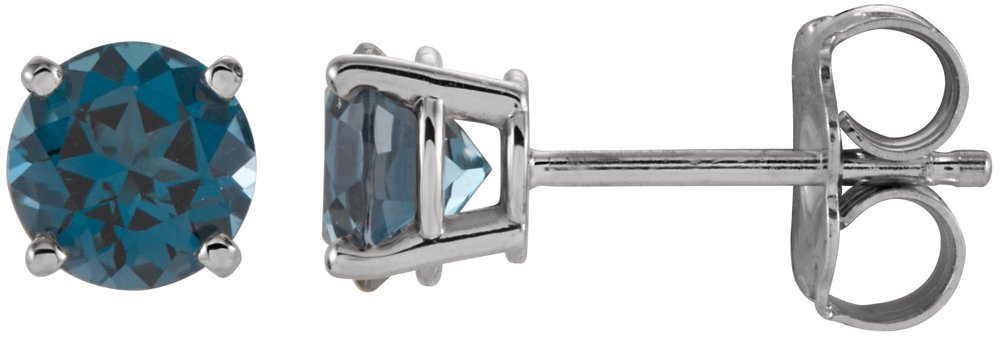 14K White 5 mm Natural London Blue Topaz Stud Earrings