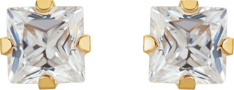 14K Yellow 3 mm Square Imitation White Cubic Zirconia Piercing Stud Earrings