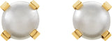 14K Yellow Imitation White Pearl Piercing Earrings