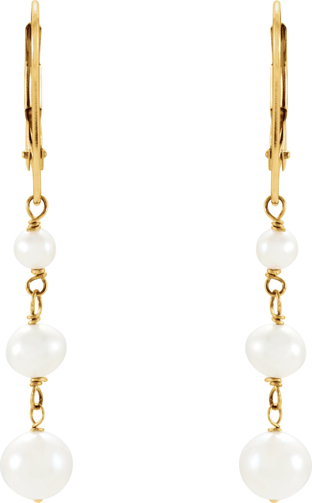 14K Yellow Gold Cultured White Freshwater Pearl  Earrings