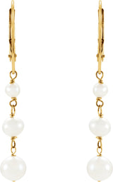 14K Yellow Gold Cultured White Freshwater Pearl  Earrings