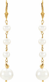 14K Yellow Gold Cultured White Freshwater Pearl Earrings