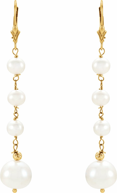 14K Yellow Gold Cultured White Freshwater Pearl Earrings