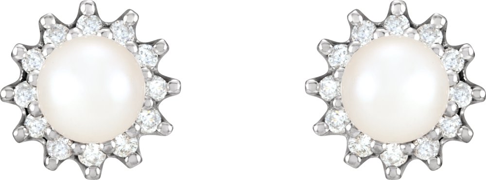 14K White Cultured White Akoya Pearl  & 1/3 CTW Natural Diamond Earrings