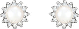 14K White Cultured White Akoya Pearl  & 1/3 CTW Natural Diamond Earrings