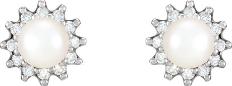 14K White Cultured White Akoya Pearl  & 1/3 CTW Natural Diamond Earrings