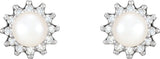 14K White Gold Cultured White Akoya Pearl  & 1/3 CTW Natural Diamond Earrings 
