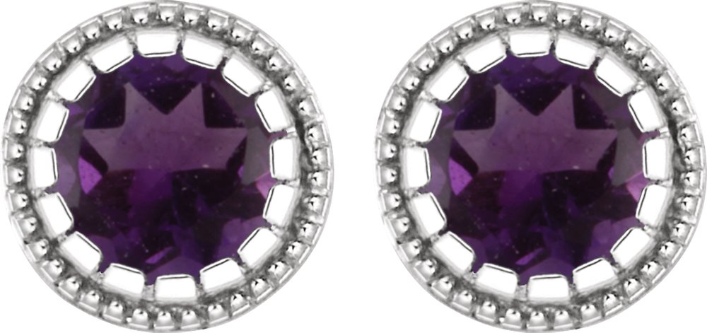 14K White Natural Amethyst Stud Earrings