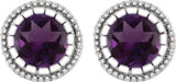 14K White Natural Amethyst Stud Earrings