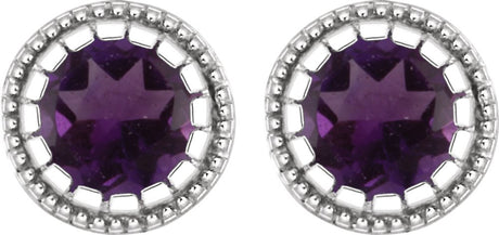 14K White Natural Amethyst Stud Earrings