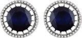 14K White Natural Blue Sapphire Stud Earrings