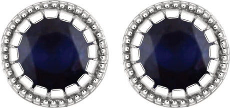 14K White Natural Blue Sapphire Stud Earrings