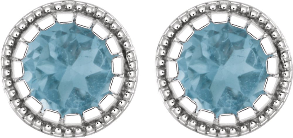 14K White Natural Swiss Blue Topaz Stud Earrings