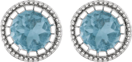 14K White Natural Swiss Blue Topaz Stud Earrings