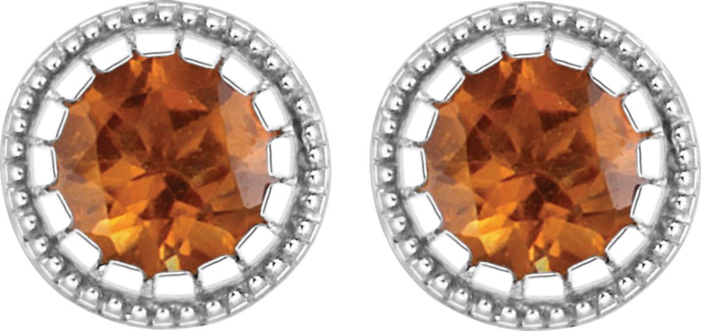 14K White Natural Citrine Stud Earrings