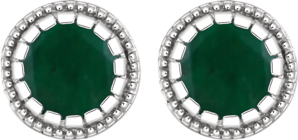 14K White Natural Emerald Stud Earrings