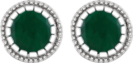 14K White Natural Emerald Stud Earrings