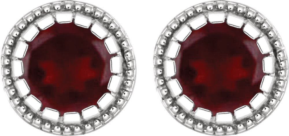 14K White Natural Garnet Stud Earrings