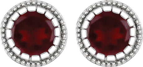 14K White Natural Garnet Stud Earrings