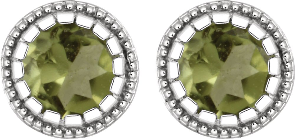 14K White Natural Peridot Stud Earrings