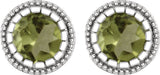 14K White Natural Peridot Stud Earrings