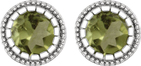 14K White Natural Peridot Stud Earrings