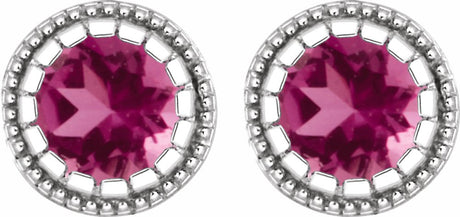 14K White Natural Pink Tourmaline Stud Earrings