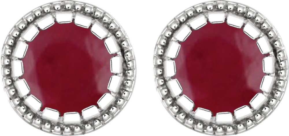 14K White Natural Ruby Stud Earrings