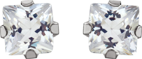 14K White 3 mm Square Imitation White Cubic Zirconia Piercing Stud Earrings