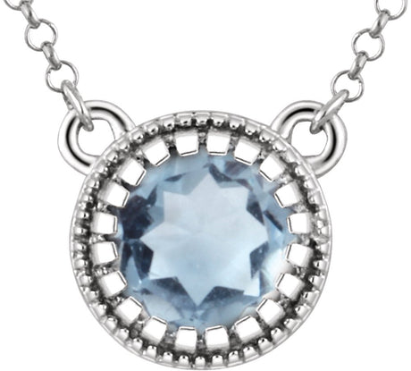 14K White Gold Natural Aquamarine "March" 18" Birthstone Necklace