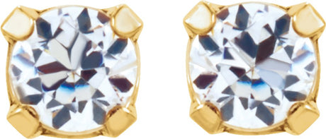 24K Gold-Washed Stainless Steel 3 mm Imitation White Cubic Zirconia Inverness® Piercing Earrings