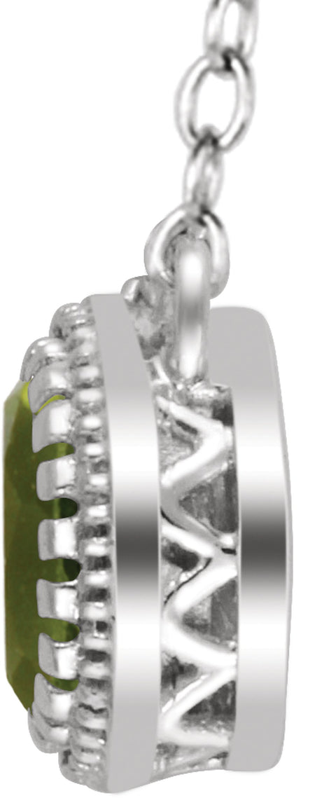 14K White Natural Peridot "August" 18" Birthstone Necklace
