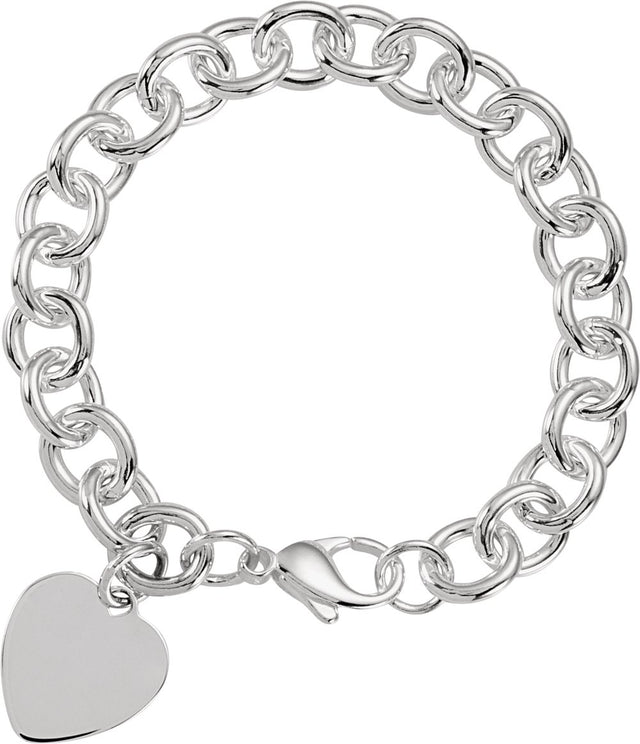 Sterling Silver Engravable Heart Charm 7 1/2" Bracelet