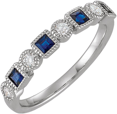 14K White Gold 1/5 CTW Natural Diamond & Natural Blue Sapphire Anniversary Band 