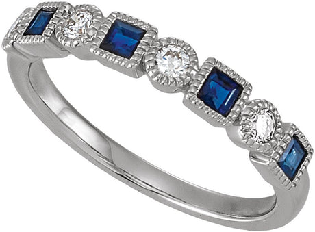 14K White Gold 1/5 CTW Natural Diamond & Natural Blue Sapphire Anniversary Band 