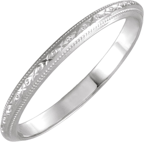 14K White Gold 2 mm Milgrain Geometric Band Size 5