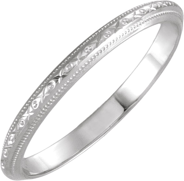 14K White Gold 2 mm Milgrain Geometric Band Size 5