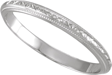 14K White Gold 2 mm Milgrain Geometric Band Size 5